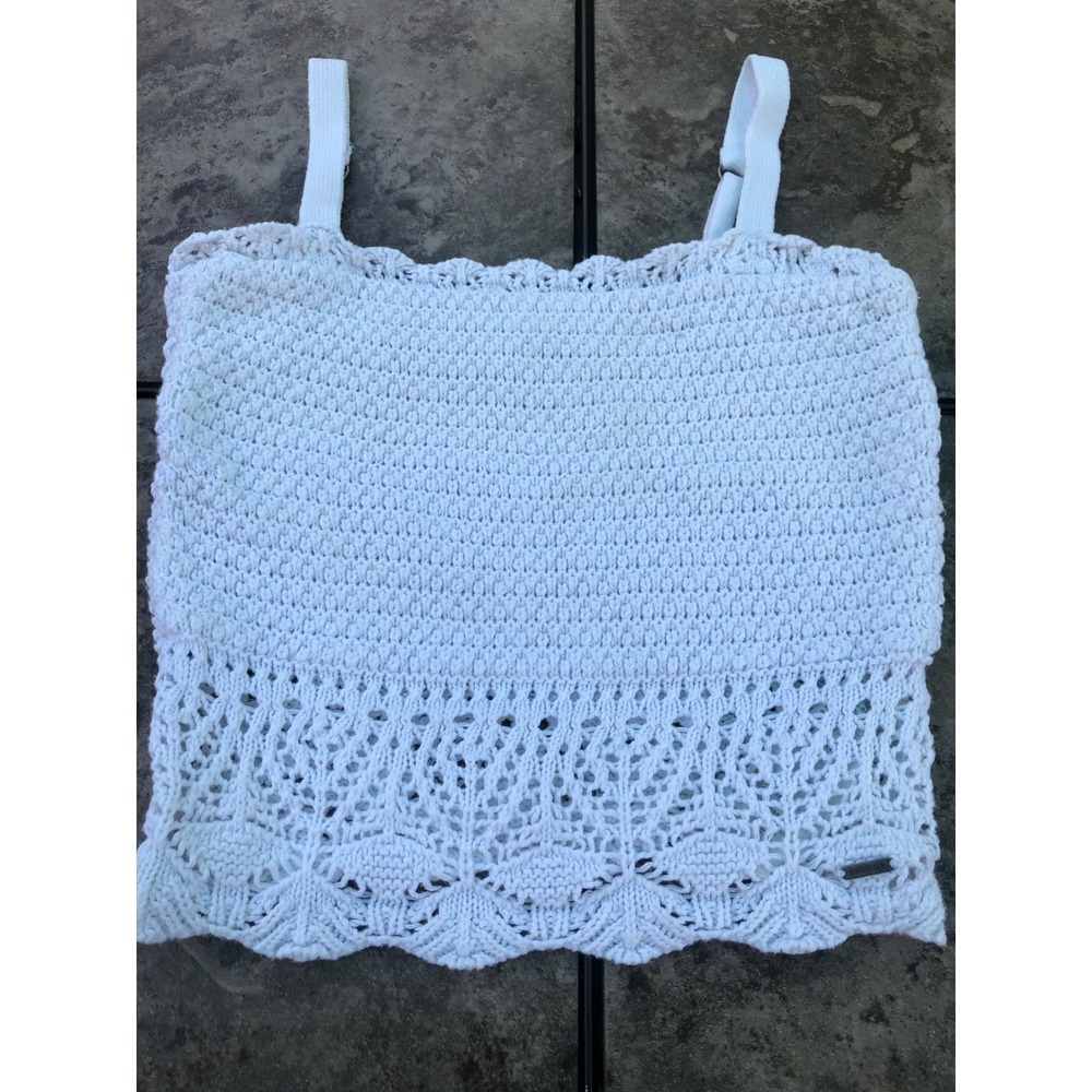 Hollister Coquette White Crochet Knit Cami crop top Strap coastal beach summer M